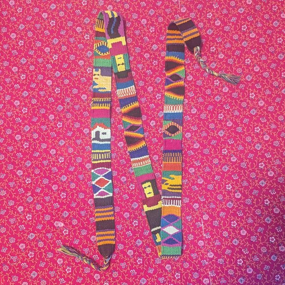 Guatemalan Sash Belt Hand Loomed Folk Art Boho Festival Hippie Dopamine Dressing - Picture 4 of 4
